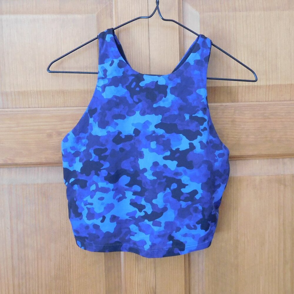 Athleta Maldives Bra Cup Tankini Blue/Black Camo size M removable soft bra cups